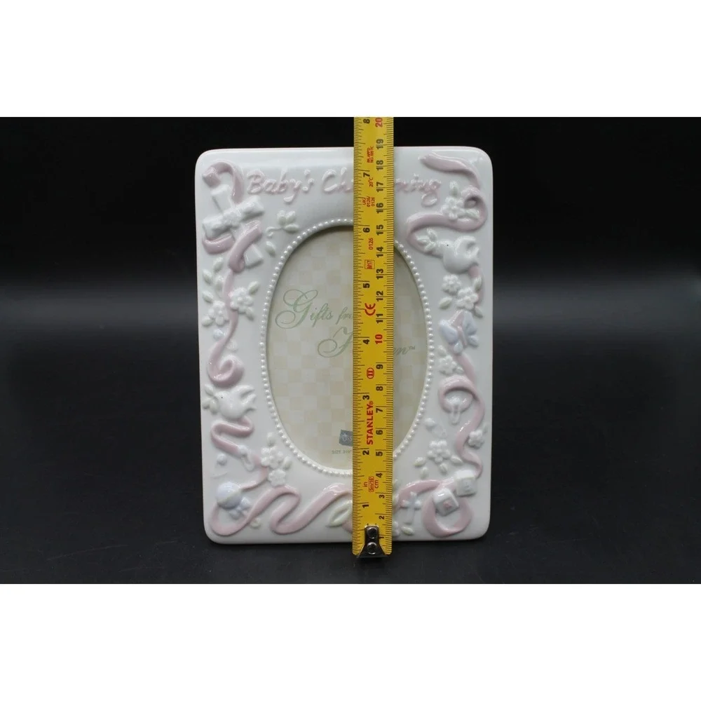 Russ Baby Christening Gifts from Heaven Ceramic Picture Frame White Pink 3.5x5
